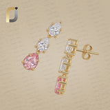 Pink & White Lab Grown Diamond Solid 14k Yellow Drop & Dangle Earrings