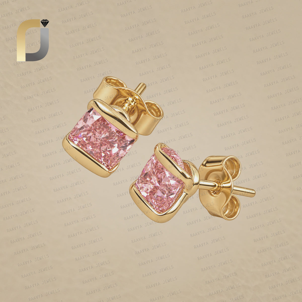 14K solid Yellow Gold Pink Lab Grown Diamond Studs Earrings