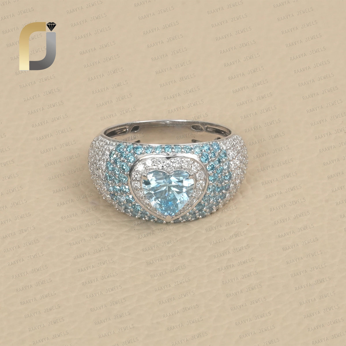 Solid 14k White Gold Band Ring Lab Grown Diamond Heart Jewelry