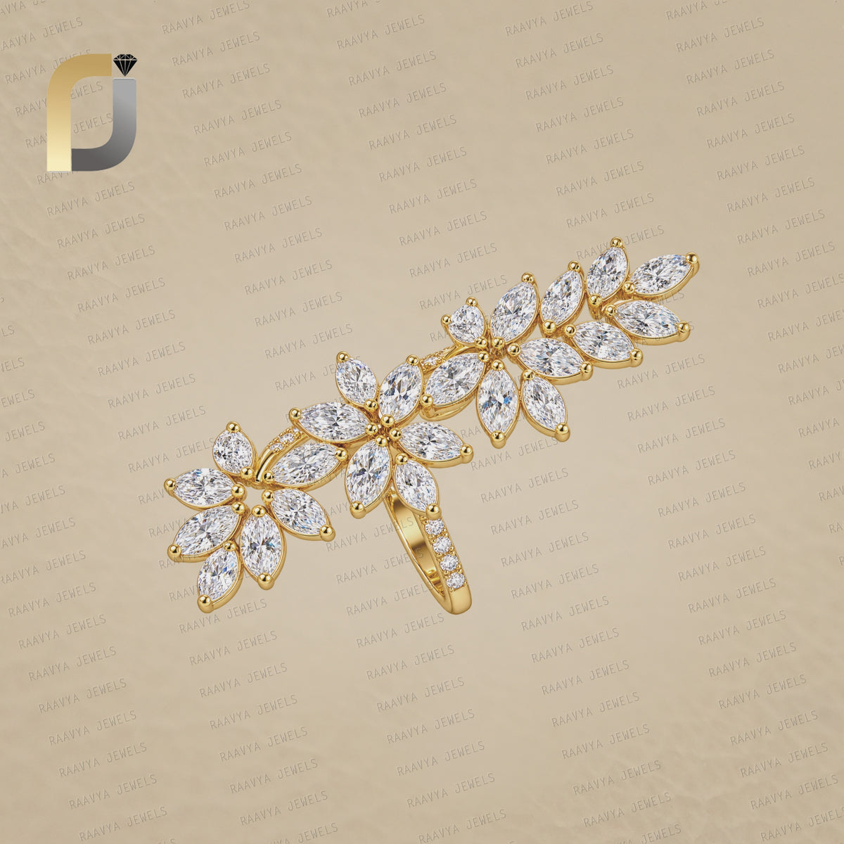 14k Yellow Gold Cocktail Ring Lab Grown Diamond Jewelry Gift For Her