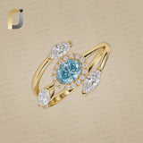 Blue & White Lab Grown 14K Solid Yellow Gold Solitaire Ring