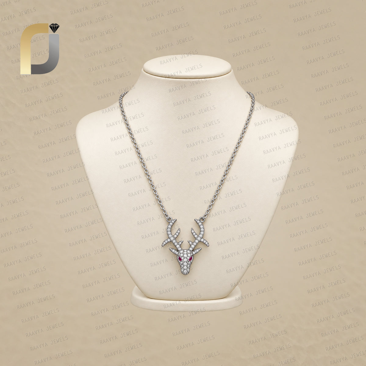 Pave Diamond Antler Pendant Chain Necklace Jewelry