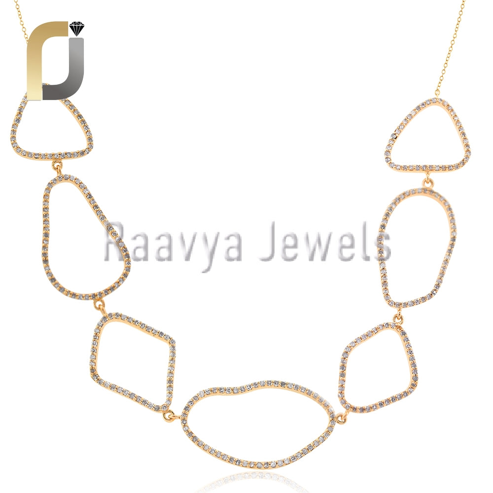 Pave Diamond Solid 14k Yellow Gold Anion shape Necklace Gold Chain Fine Jewelry
