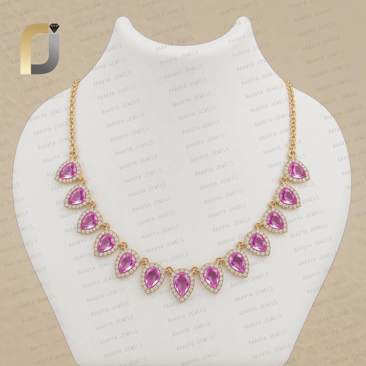 Solid 14K Yellow Gold Pink Sapphire & Diamond Jewelry