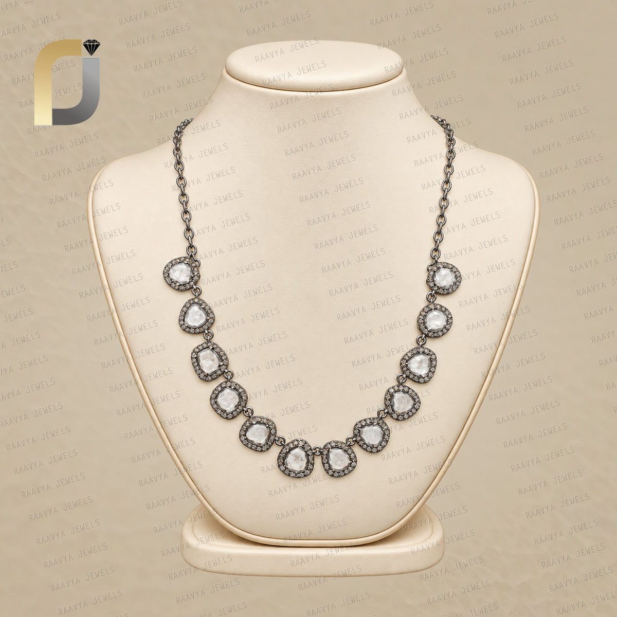 Slice Diamond 925 Silver Choker Necklace Victorian Jewelry