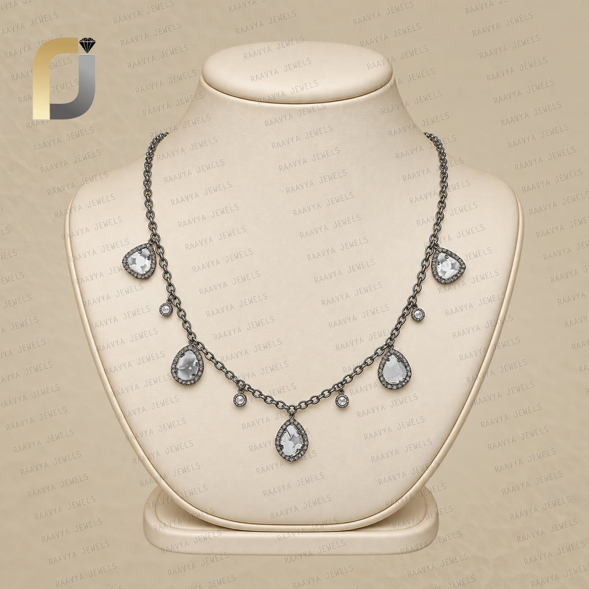Slice Diamond Oxidized 925 Silver Choker Necklace Jewelry