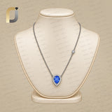 Sapphire Gemstone 14k White Gold Diamond Chain Necklace