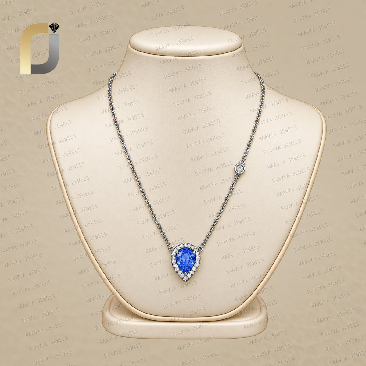 Sapphire Gemstone 14k White Gold Diamond Chain Necklace