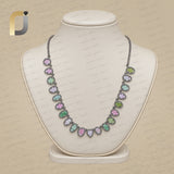 Solid 925 Silver Tourmaline Necklace Natural Diamond Women's Jewelry