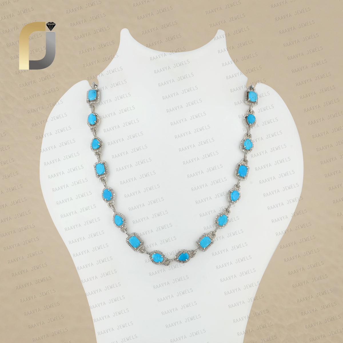 Solid 925 Sterling Silver Necklace Pave Diamond Turquoise Gemstone Jewelry