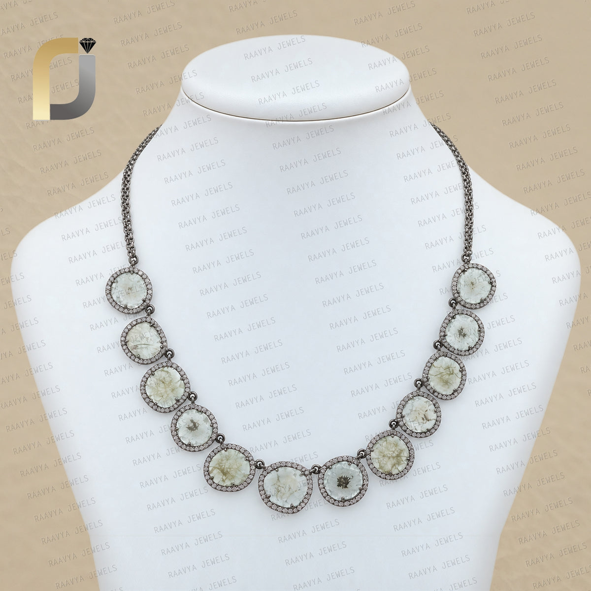 Slice Diamond Victorian Necklace 925 Silver Jewelry