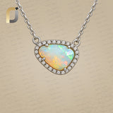Opal Gemstone 925 Silver Diamond Chain Necklace