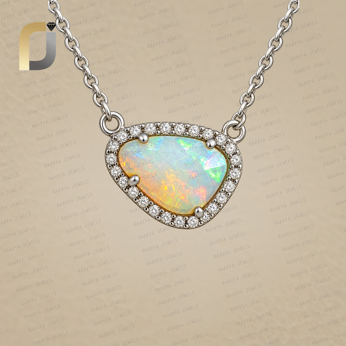 Opal Gemstone 925 Silver Diamond Chain Necklace