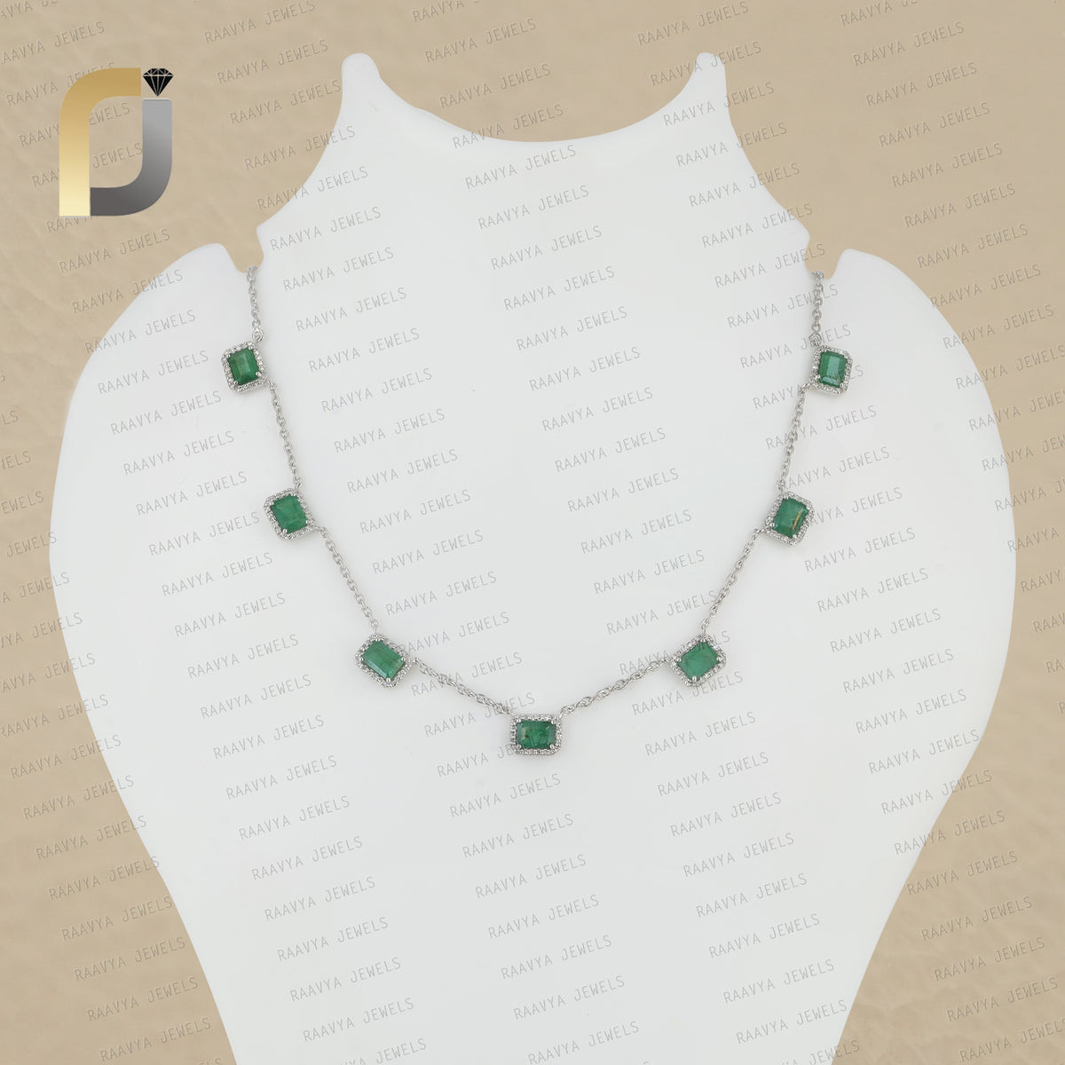 Emerald Gemstone Natural Diamond 925 Silver Chain Necklace Jewelry