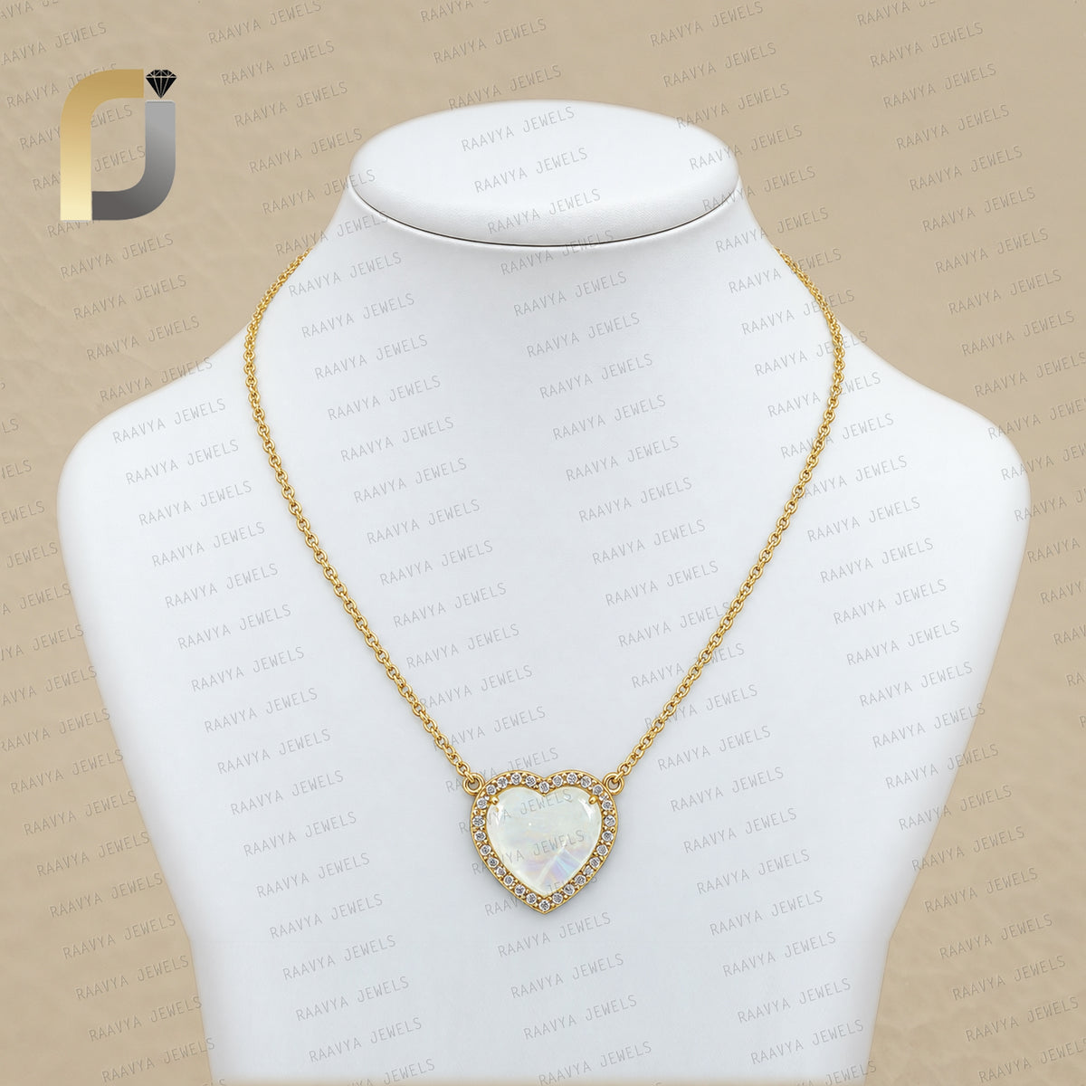 Solid 14k Yellow Gold Rainbow Moonstone Heart Charm Diamond Necklace