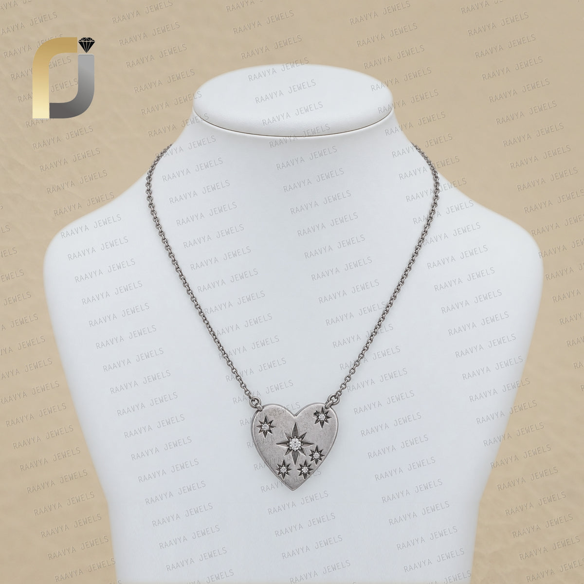 Oxidized 925 Silver Heart Charm Diamond Pendant Necklace