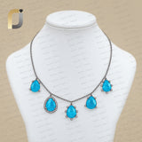 Turquoise Gemstone Diamond 925 Silver Chain Drop Necklace