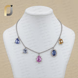 Natural Multi Sapphire Necklace 925 Silver Diamond Jewelry Women's Gift