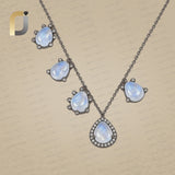 925 Silver Necklace Rainbow Moon Stone Fine Jewelry Diamond Necklace