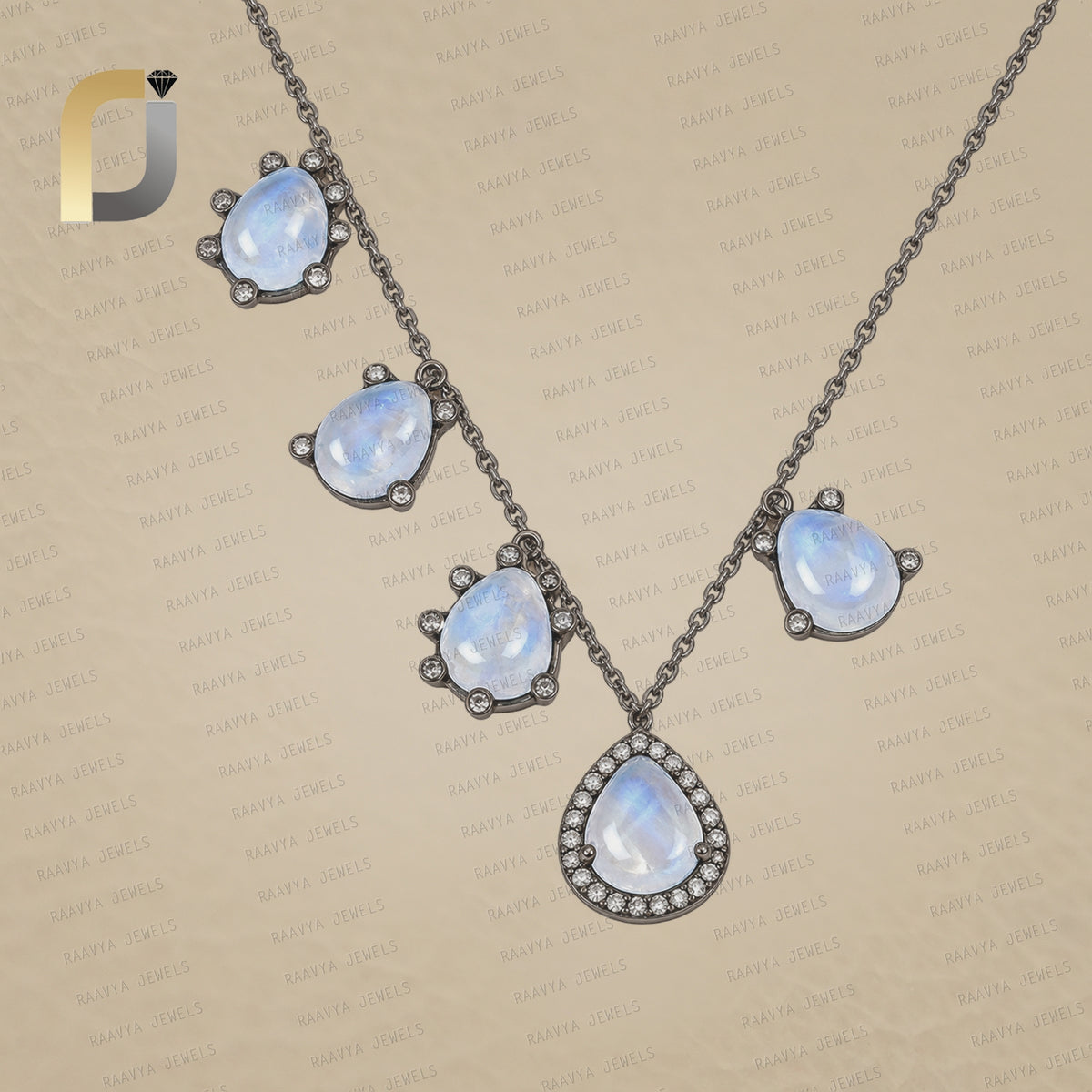 925 Silver Necklace Rainbow Moon Stone Fine Jewelry Diamond Necklace