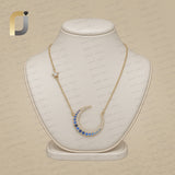 Pave Diamond Solid 14k Gold Moon Star Pendant Necklace Natural Blue Sapphire Jewelry