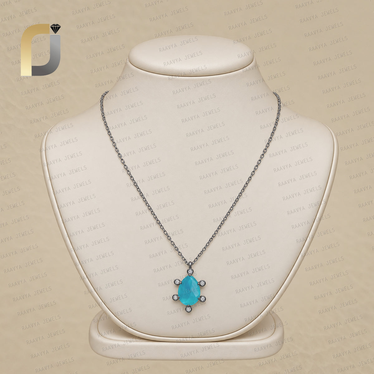 Turquoise Gemstone Diamond Oxidized 925 Silver Pendant Necklace
