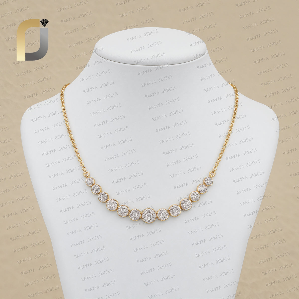 Solid 14k Yellow Gold Chain Necklace Natural Pave Diamond Disc Jewelry