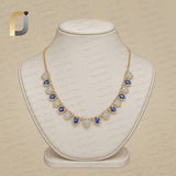 Blue Sapphire and White Diamond 14K Solid Yellow Gold Necklace Jewelry
