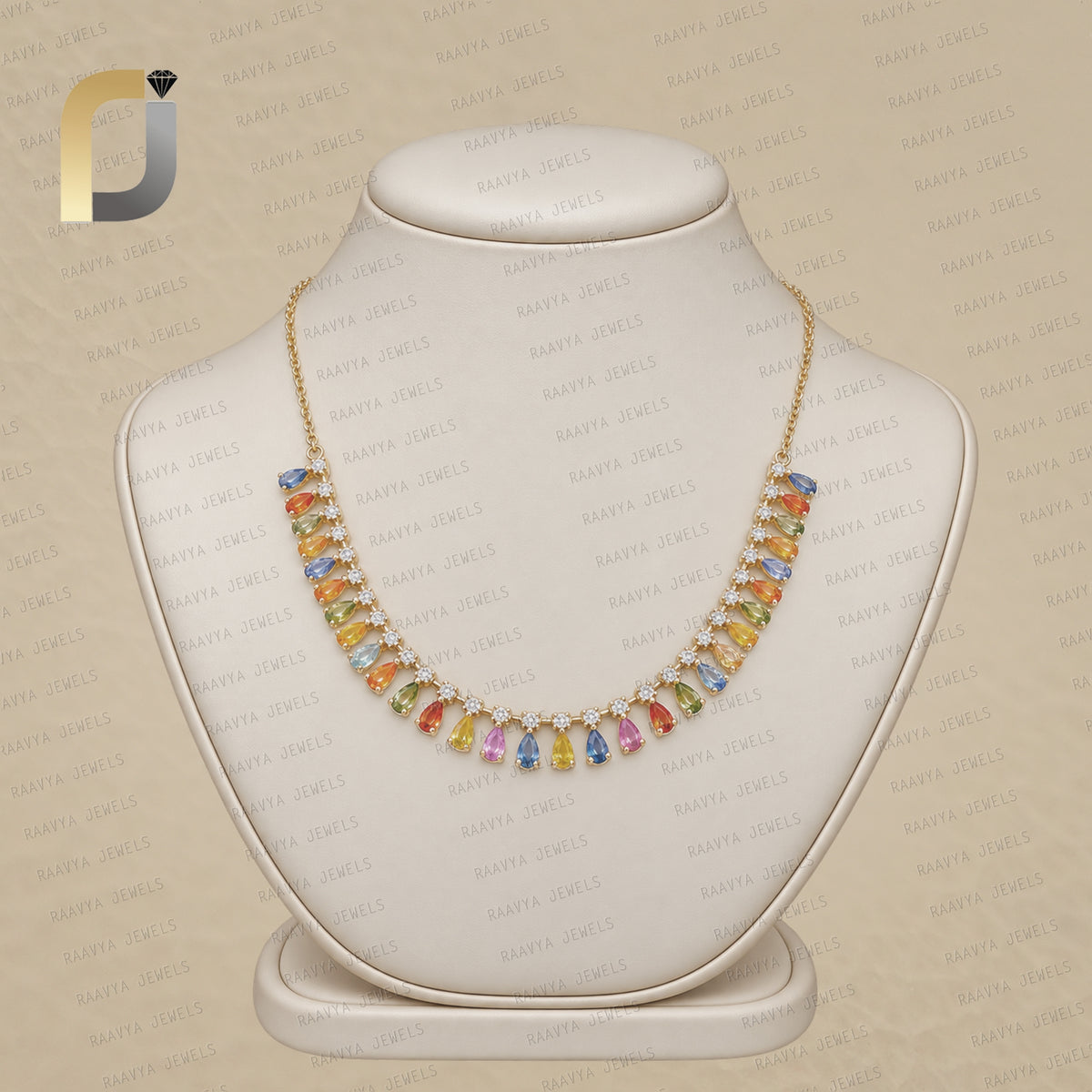 Multi Sapphire Gemstone Diamond 14k Gold Dainty Necklace Fine Jewelry