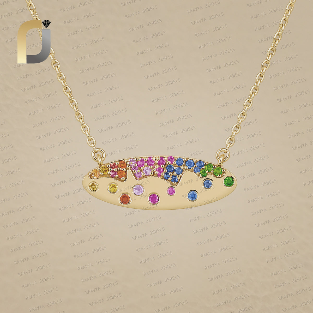 Multi Sapphire Pendant 14k Gold Necklace Jewelry