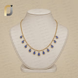 Blue Sapphire Drops 14k Gold Diamond Necklace Ball Chain Fine Jewelry