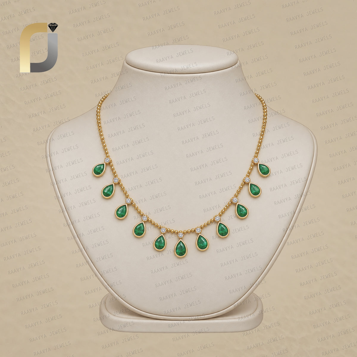 Natural Emerald Drops 14k Yellow Gold Diamond Ball Chain Necklace Fine Jewelry