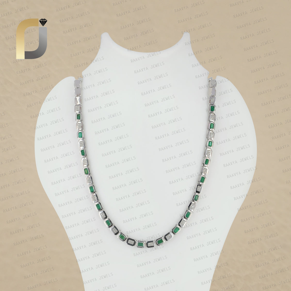 Pave Diamond Emerald Gemstone 925 Silver Chain Choker Necklace Jewelry