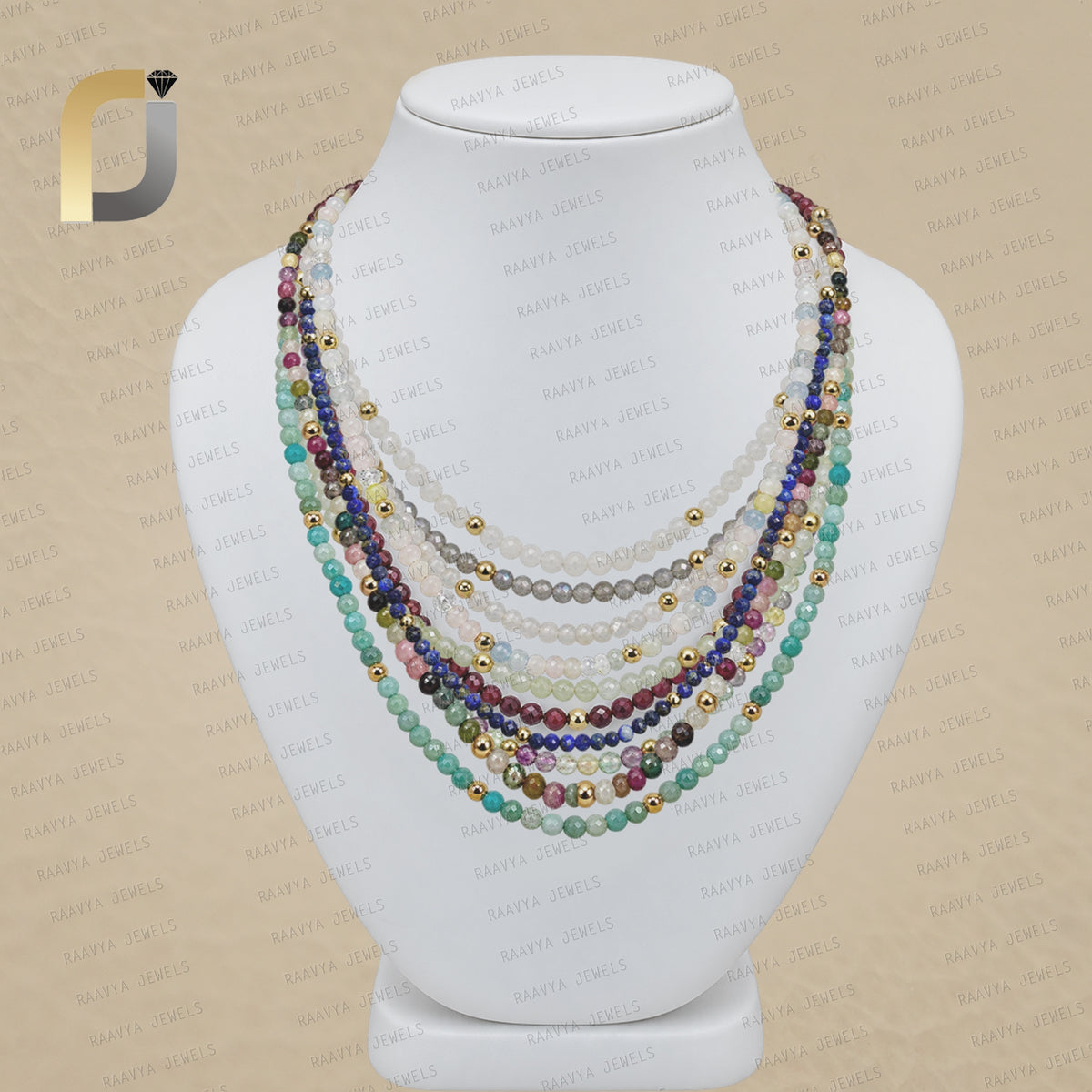 Multi Gemstone 14k Gold Beaded Necklace Jewelry