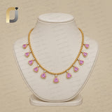 14K Solid Yellow Gold Pink Sapphire Gemstone Necklace