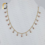 14K Solid Yellow Gold Pink Sapphire Pear Drop Gemstone Necklace