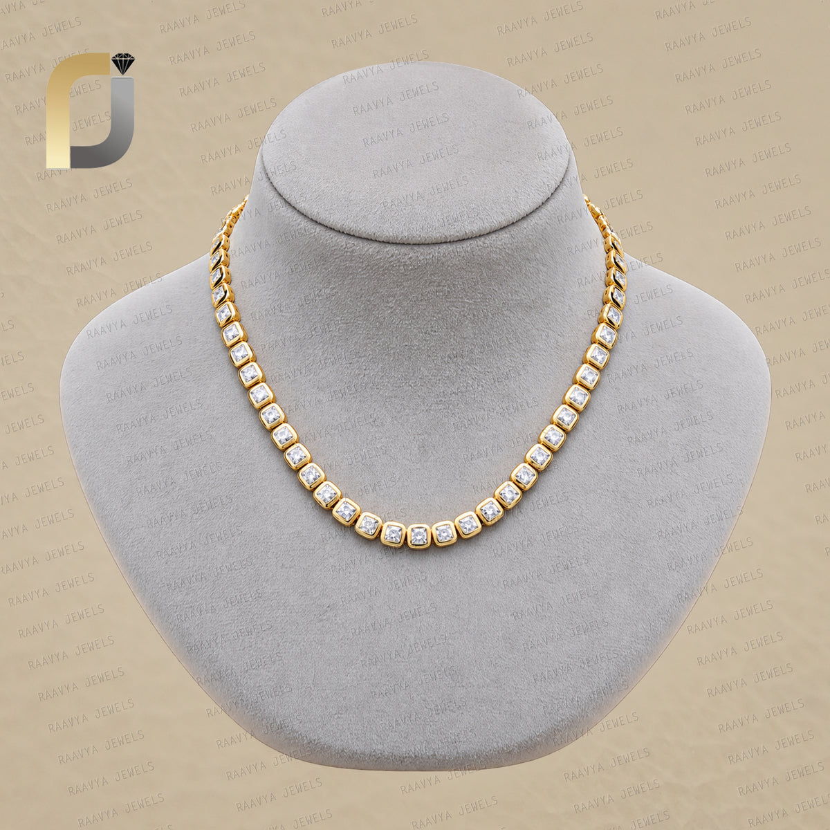 Genuine White Diamond Solid 14k Yellow Gold Necklace