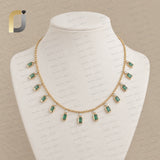Rectangle Shape Gemstone Drop 14K Gold Neckalce Jewelry