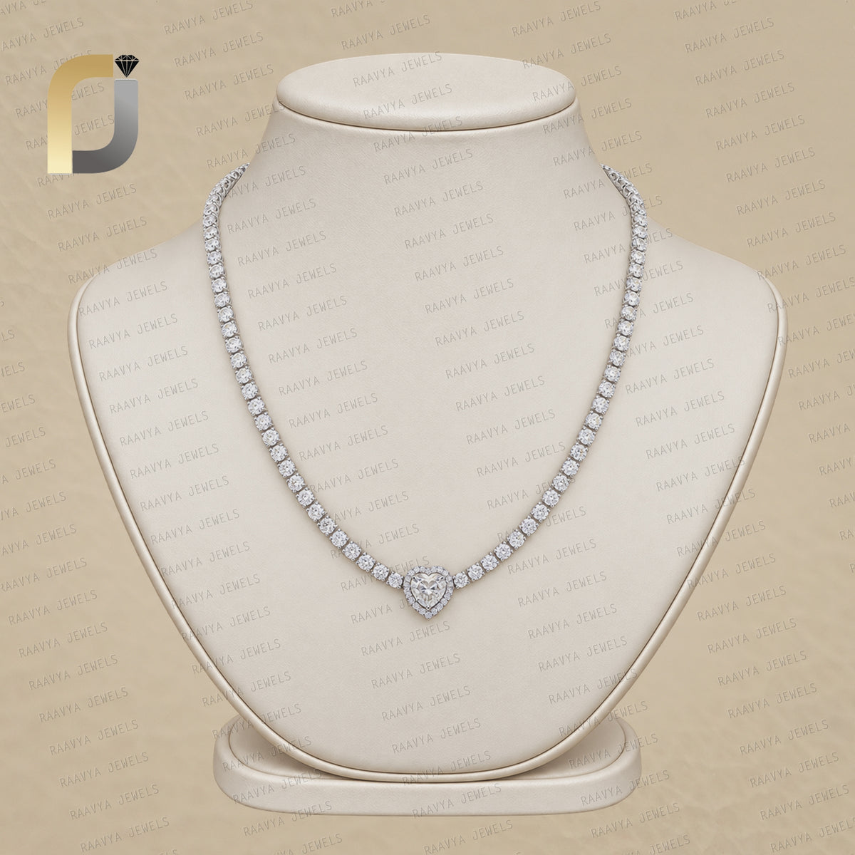 Pie Cut Diamond Heart 14k White Gold Designer Tennis Necklace Fine Jewelry