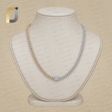 Pie Cut Diamond & Double Cut White Diamond 14K Solid Yellow Gold Necklace