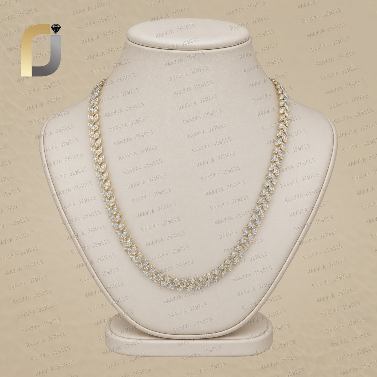 Yellow Gold White Diamond Solid Gold Handmade Necklace