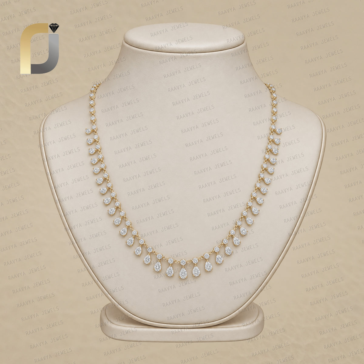 Solid 14k Yellow Gold Genuine White Diamond Necklace