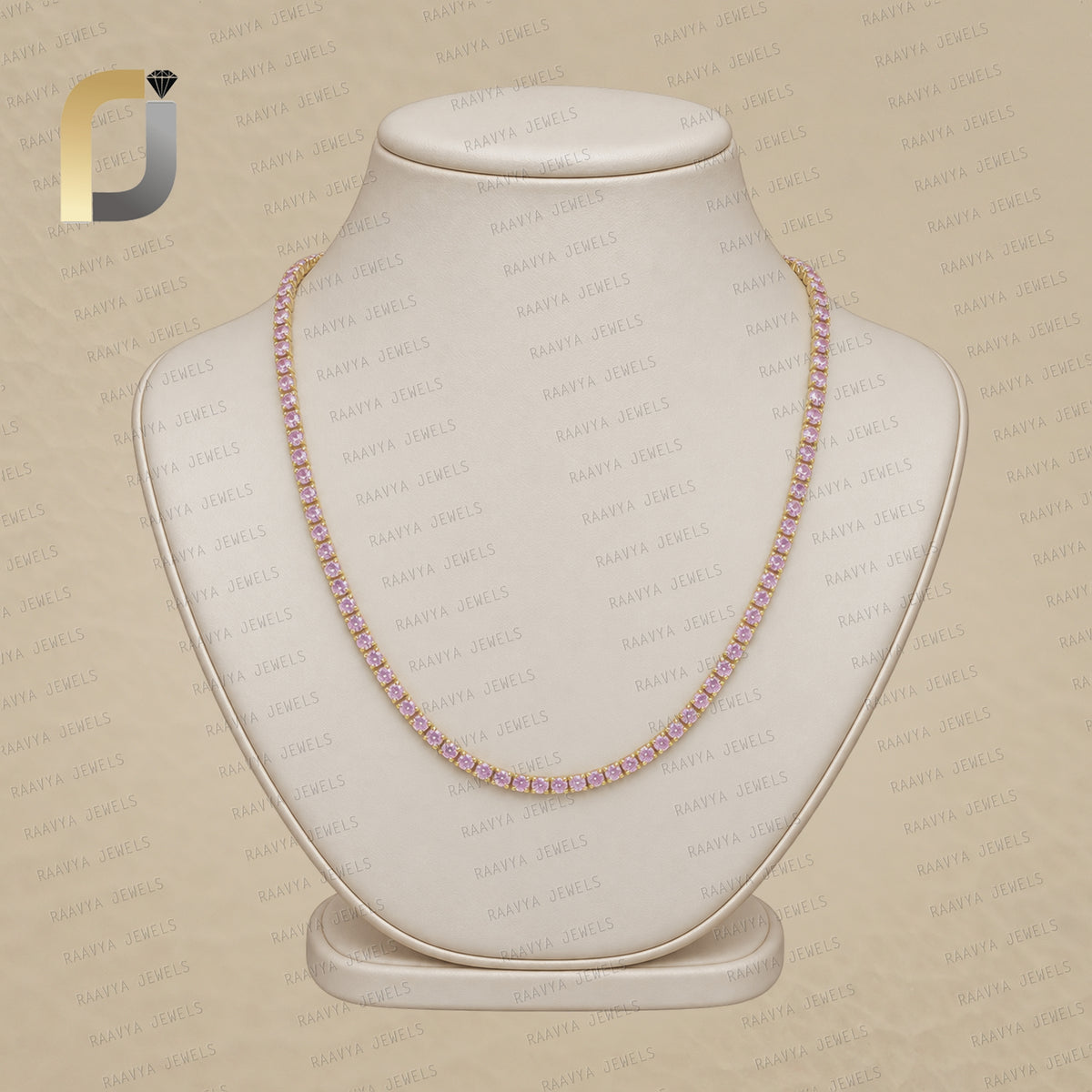 14K Solid Yellow Gold light Pink Sapphire Tannis Necklace