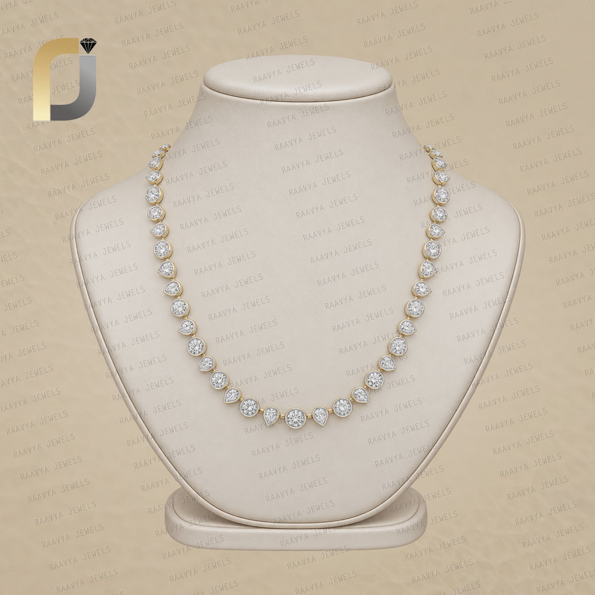 14K Solid Yellow Gold Double Cut White Diamond 16-Inch Long Necklace
