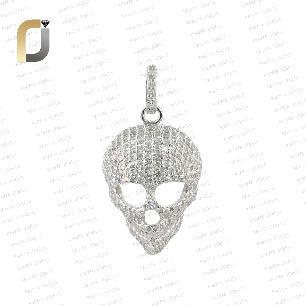 Natural Pave Diamond 925 Silver Designer Skull Charm Pendant