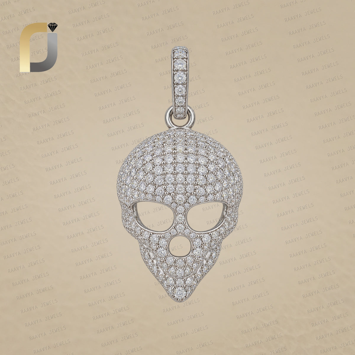 Natural Pave Diamond 925 Silver Designer Skull Charm Pendant