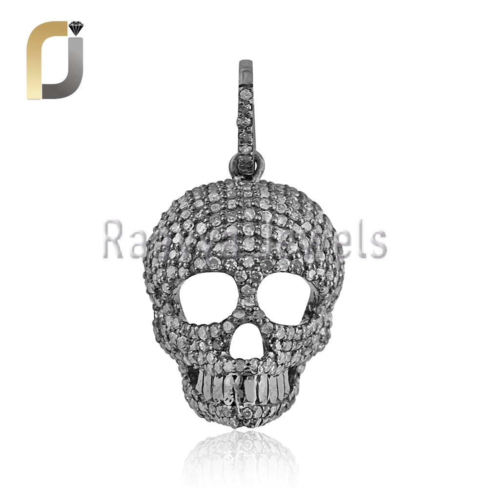 Champagne Diamond Skull Pendant 925 Silver Jewelry