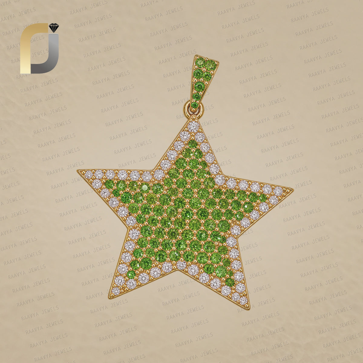 925 Silver Yellow Plating with Brown Diamond & CHROME DIOPSIDE Pendant