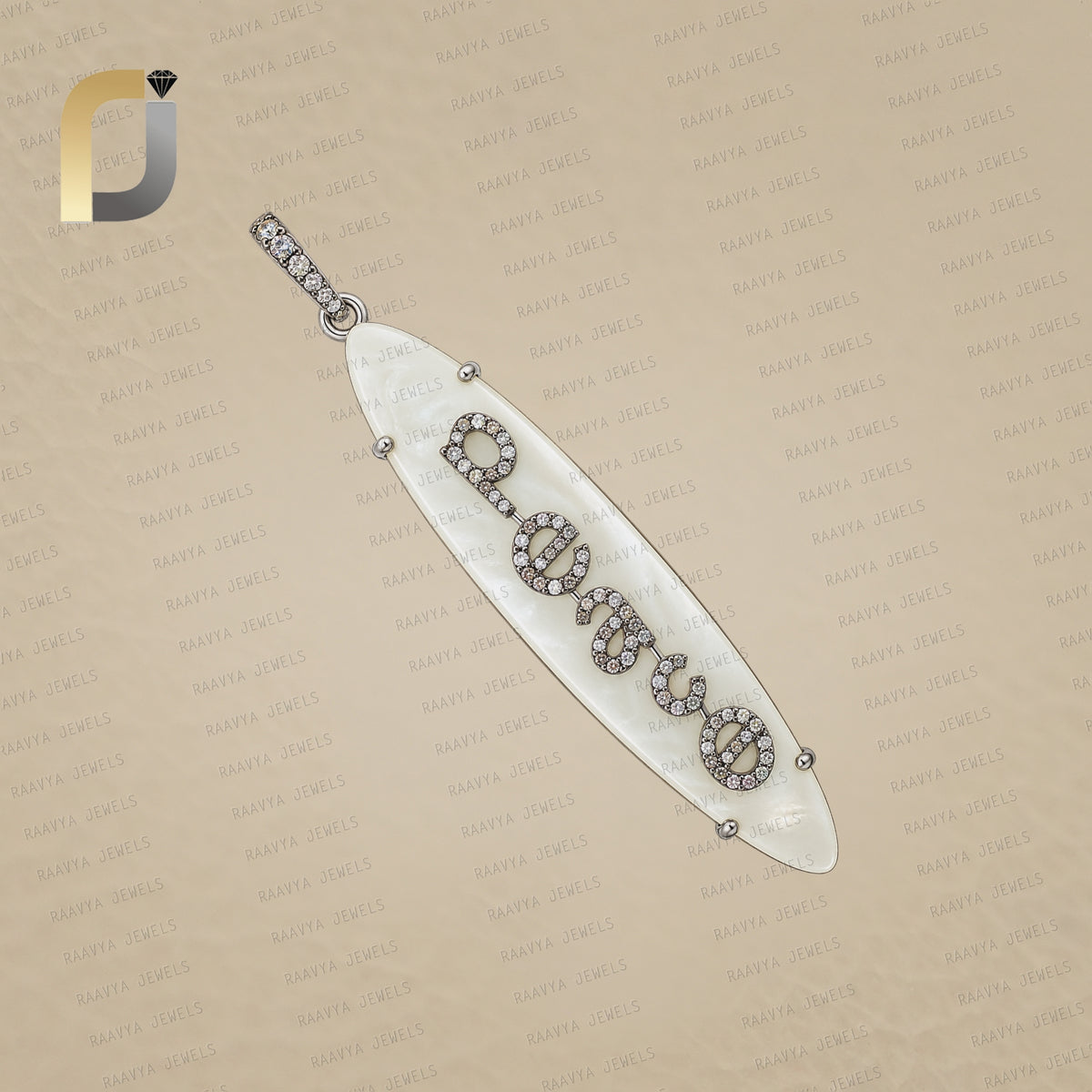 Pave diamond Peace Name MOP 925 Silver Pendant