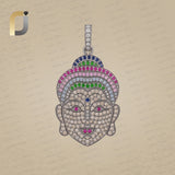 Champagne Diamond Gemstone Buddha Face Pendant Silver Jewelry